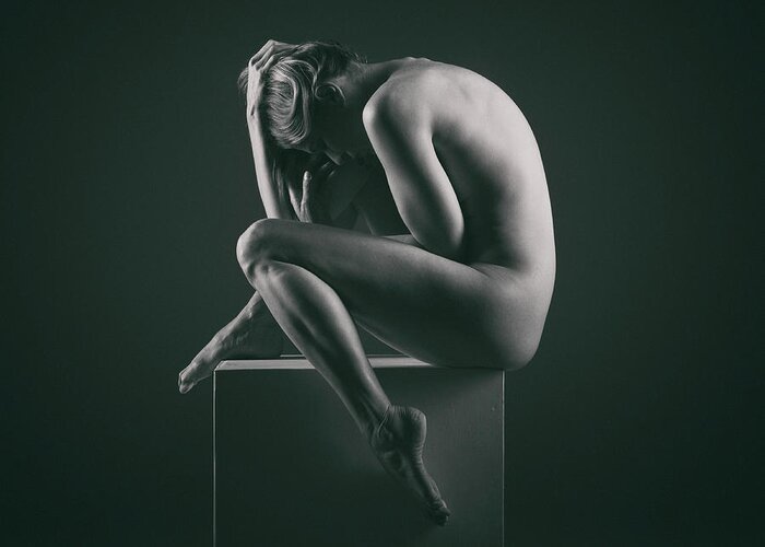 Woman Greeting Card featuring the photograph Studio Nude Seated Posing by Clayton Bastiani