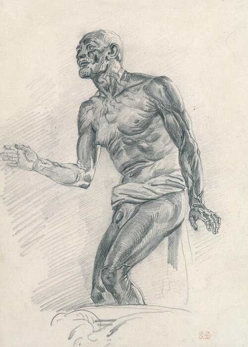 19th Century Art Greeting Card featuring the drawing Study of a Male Nude Study for The Death of Seneca by Eugene Delacroix