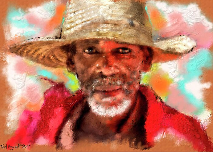 Fine Art Greeting Card featuring the digital art Study of an Old Man by Ted Azriel