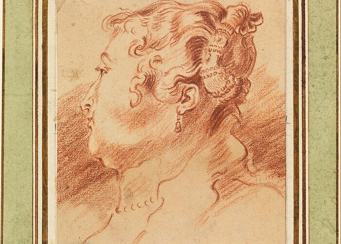 Antoine Watteau Greeting Card featuring the drawing Study of Woman's Head by Antoine Watteau
