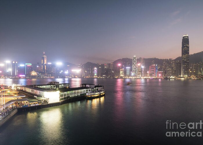 Central - Hong Kong Greeting Card featuring the photograph Stunning view of the twilight over the Victoria harbor and star by Didier Marti