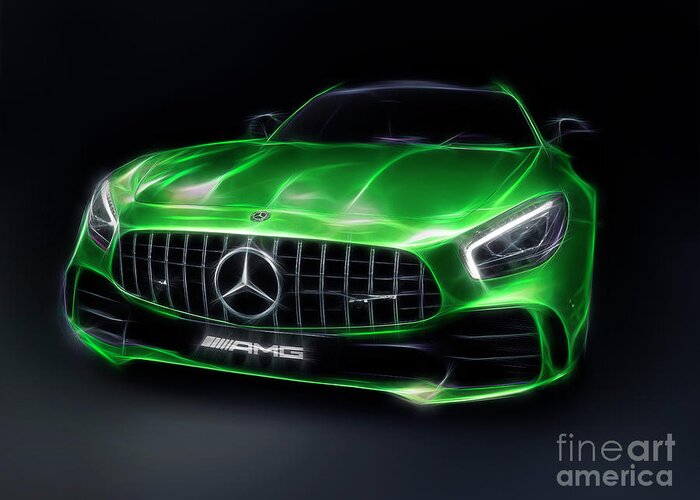 Mercedes-benz Greeting Card featuring the photograph Stylized illustration 2017 Mercedes AMG GT R Coupe sports car by Maxim Images Exquisite Prints
