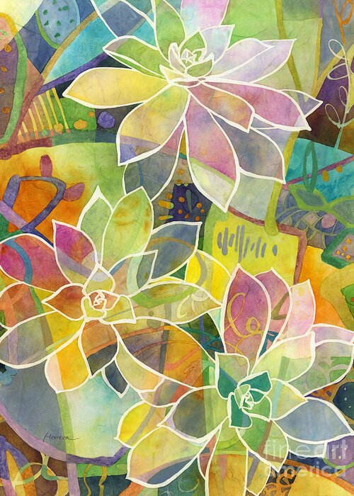 Succulent Greeting Card featuring the painting Succulent Mirage 1 by Hailey E Herrera
