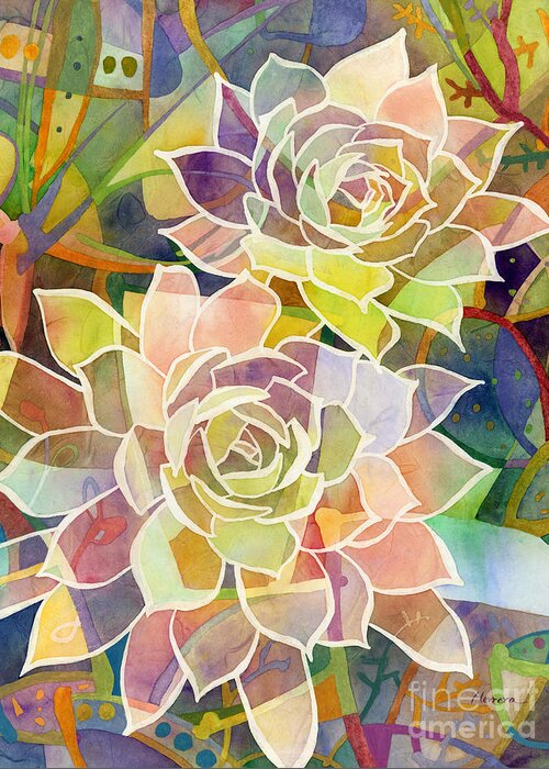 Hens And Chicks Greeting Card featuring the painting Succulent Mirage 2 by Hailey E Herrera