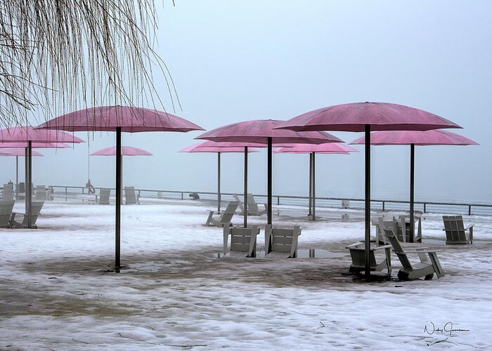 Toronto Greeting Card featuring the digital art Sugar Beach Pink Parasols by Nicky Jameson