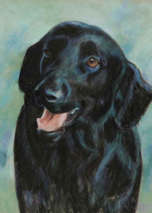 Flatcoated Retriever Greeting Card featuring the pastel Sugar by Billie Colson