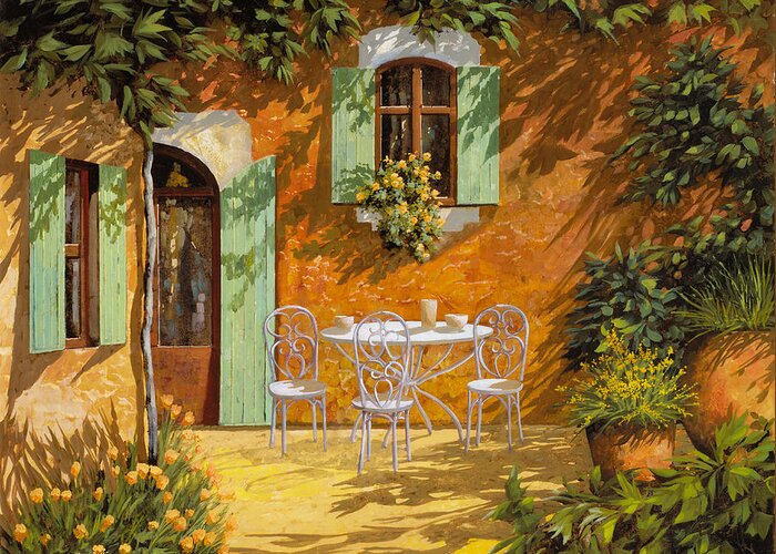 Quiete Greeting Card featuring the painting Sul Patio by Guido Borelli