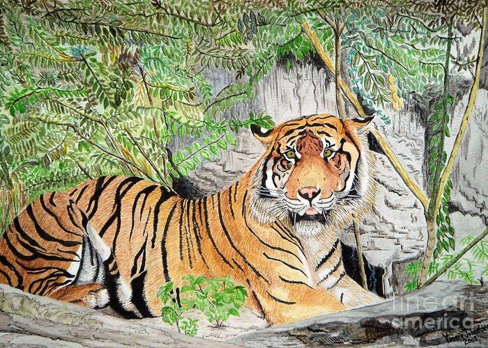 Sumatran Tiger Greeting Card featuring the painting Sumatran Tiger by Yvonne Johnstone