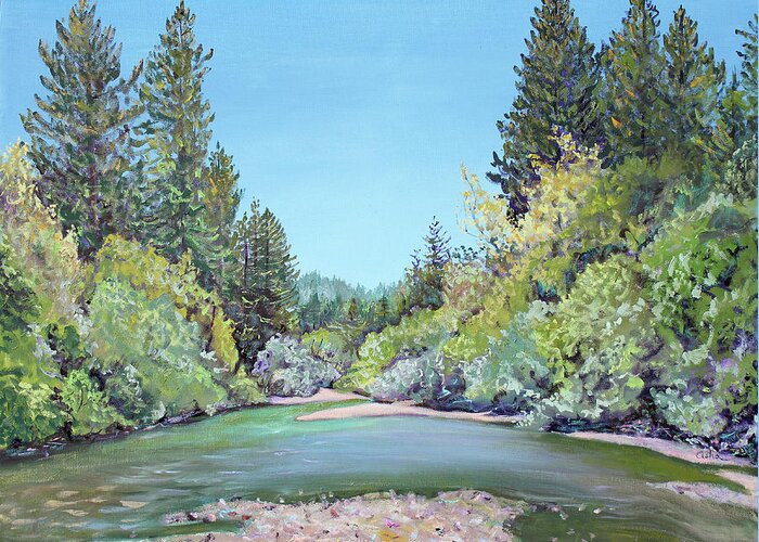 River Painting Greeting Card featuring the painting Summer Day on the Gualala River by Asha Carolyn Young