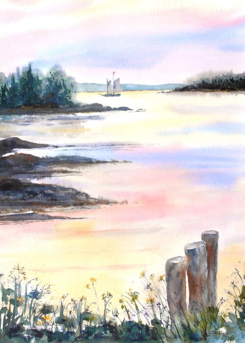Maine Greeting Card featuring the painting Summer evening by Diane Kirk