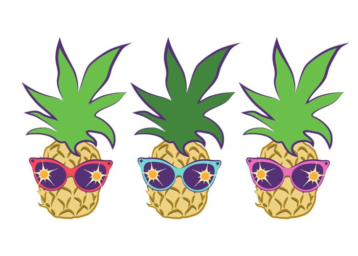 Pineapples Greeting Card featuring the digital art Summer Pineapples Wearing Retro Sunglasses by MM Anderson
