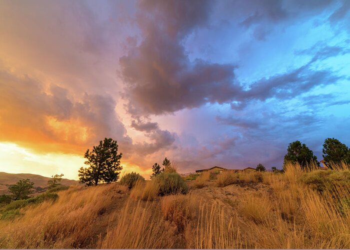 Reno Greeting Card featuring the photograph Summer Spectrum in the Sky Above Suburban Homes in the High Desert of Northwest Reno by Brian Ball