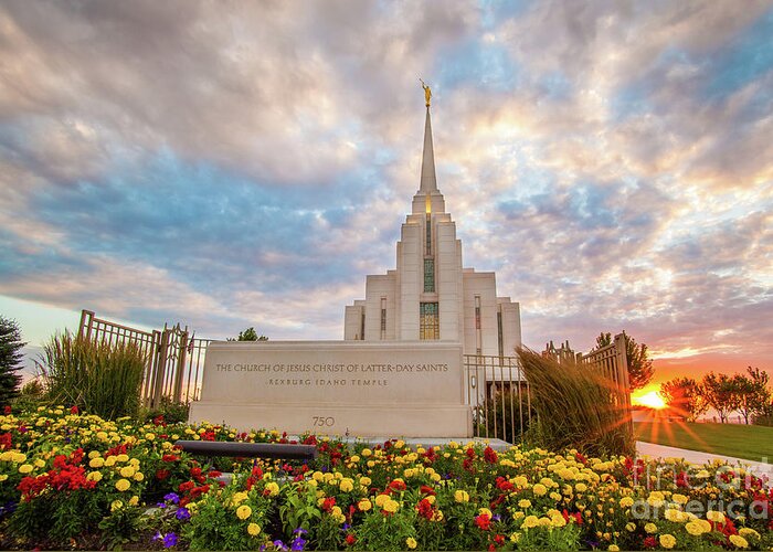 Canon Greeting Card featuring the photograph Summer Sunset - Rexburg Idaho Temple by Bret Barton