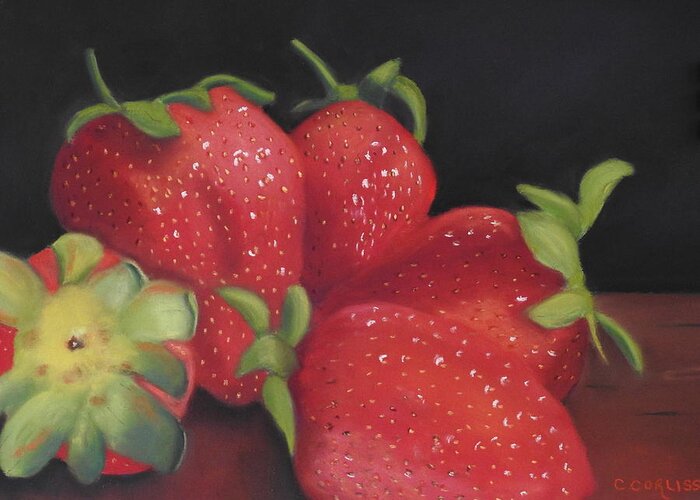 Strawberries Greeting Card featuring the pastel Summer's Red Gems by Carol Corliss