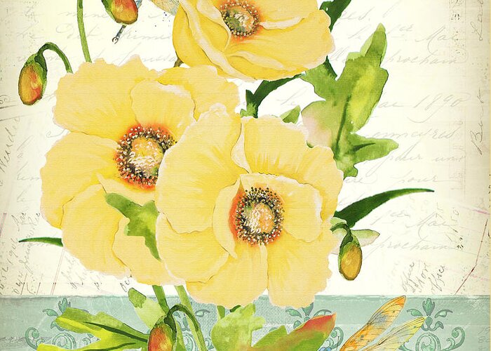 Washy Watercolor Greeting Card featuring the painting Summertime Botanicals-JP3812 by Jean Plout