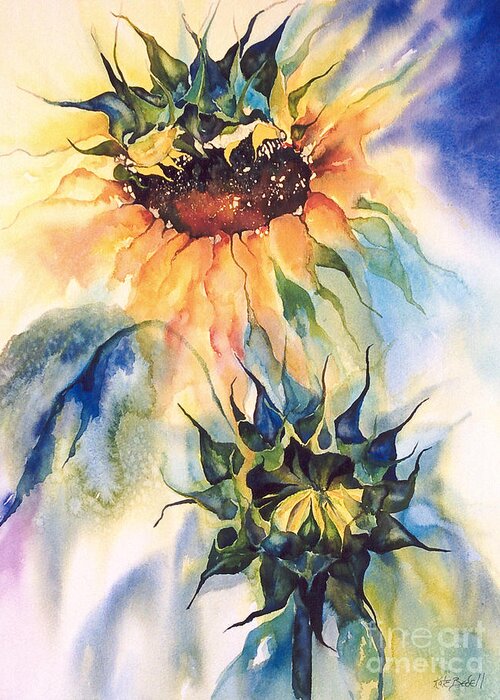 Sunflowers Greeting Card featuring the painting Sun Burst by Kate Bedell