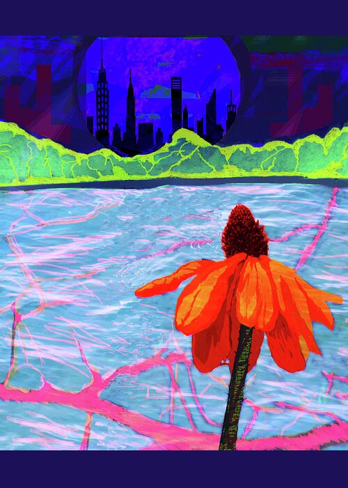 City Greeting Card featuring the digital art Sun Flower in the City by Rod Whyte