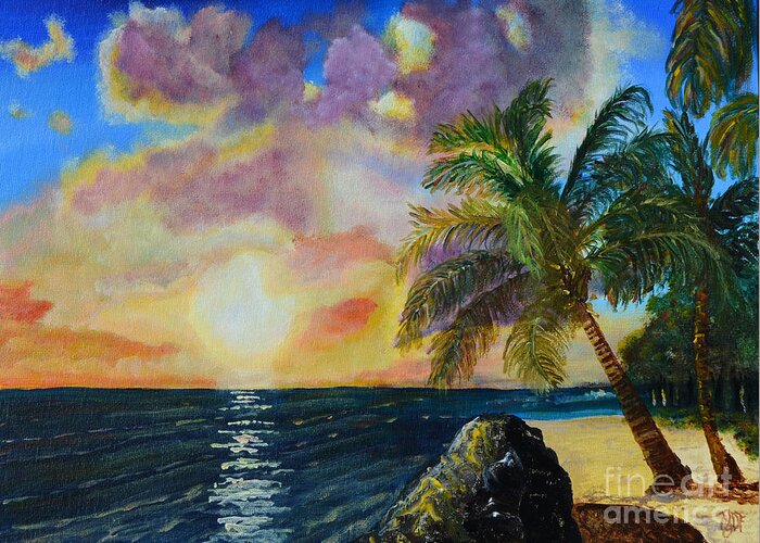 Sun Kissed Palm Greeting Card featuring the painting Sun Kissed Palm by Christine Dekkers