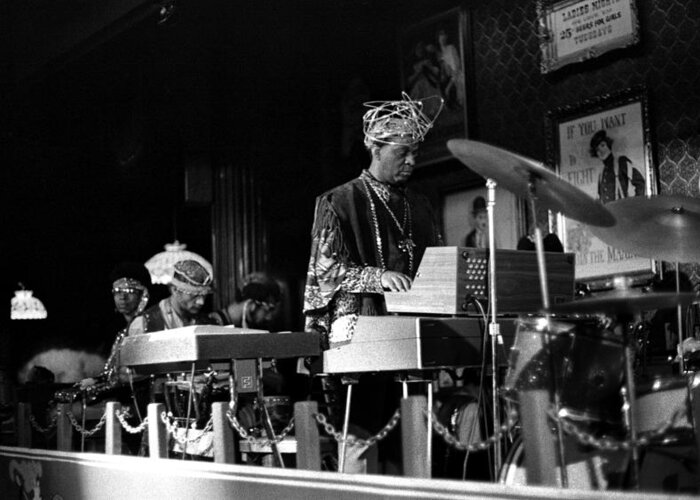 Jazz Greeting Card featuring the photograph Sun Ra Arkestra at the Red Garter 1970 NYC 37 by Lee Santa