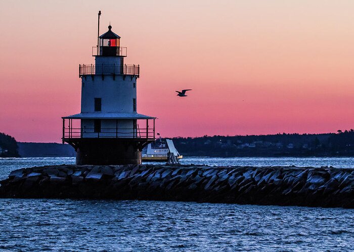 Spring Point Ledge Lighthouse Greeting Card featuring the photograph Sun Rise at Spring Point by Darryl Hendricks