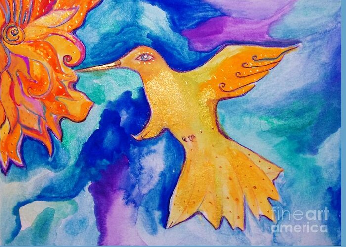 Watercolor Greeting Card featuring the painting Sunbird by Garden Of Delights
