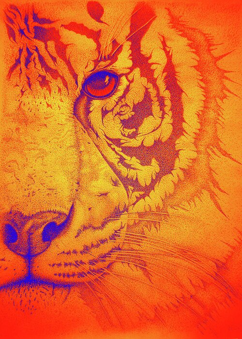  Tigers Digital Art Greeting Card featuring the drawing Sunburst tiger by Mayhem Mediums