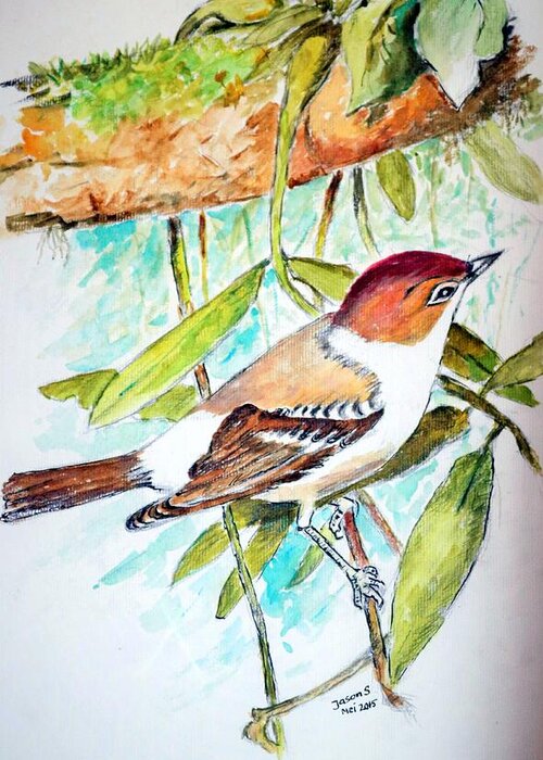 Animals Greeting Card featuring the painting Sunda Flycatcher- Warbler by Jason Sentuf