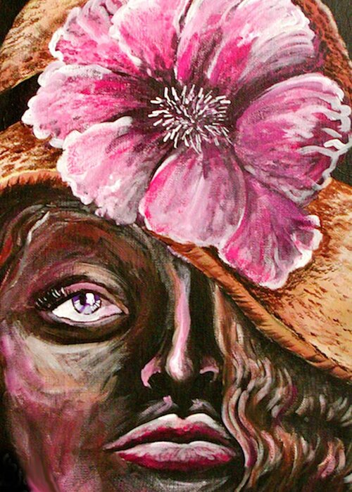 Face Greeting Card featuring the painting Sunday Hat by Yvonne Blasy