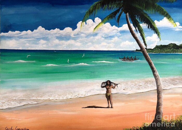 Sunday Greeting Card featuring the painting Sunday in paradise by Carl Gouveia