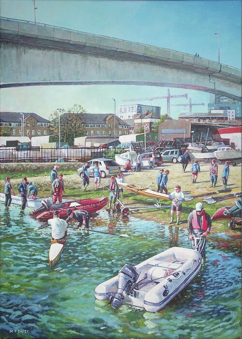 Sport Greeting Card featuring the painting Sunday Morning Rowing at Itchen Bridge, Southampton by Martin Davey
