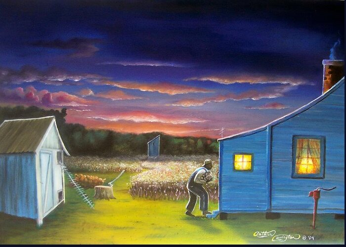 Southern Greeting Card featuring the painting Sundown by Arthur Covington