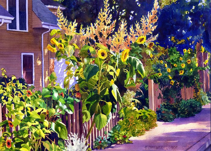 Sunflowers. Heliotropes Greeting Card featuring the painting Sunflower Garden by Marguerite Chadwick-Juner