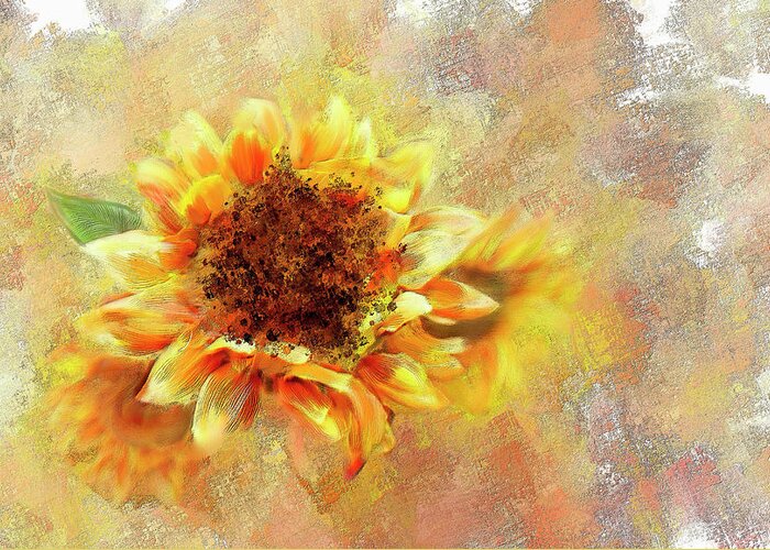 Sunflowers Greeting Card featuring the mixed media Sunflower On Fire by Mary Timman