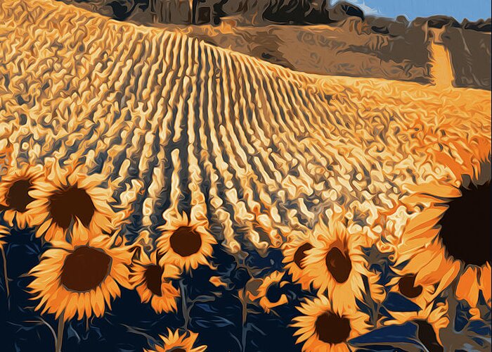 Sunflower Landscape Greeting Card featuring the painting Sunflower Paradise by AM FineArtPrints