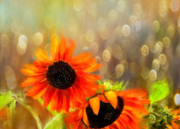 Floral Greeting Card featuring the digital art Sunflower Rain by Sand And Chi