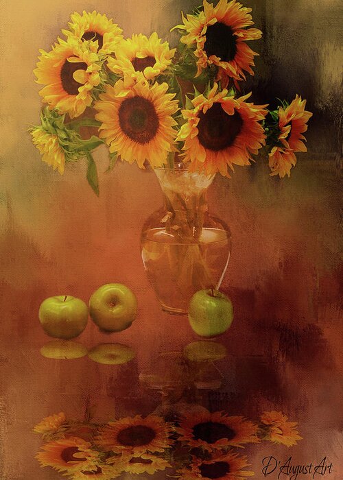 Sunflowers Greeting Card featuring the mixed media Sunflower Reflections by Theresa Campbell
