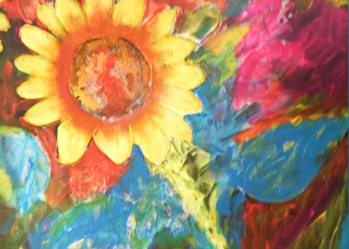 Sunflower Song Greeting Card featuring the painting Sunflower Song by Esther Newman-Cohen