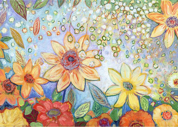Abstract Greeting Card featuring the painting Sunflower Tropics by Jennifer Lommers