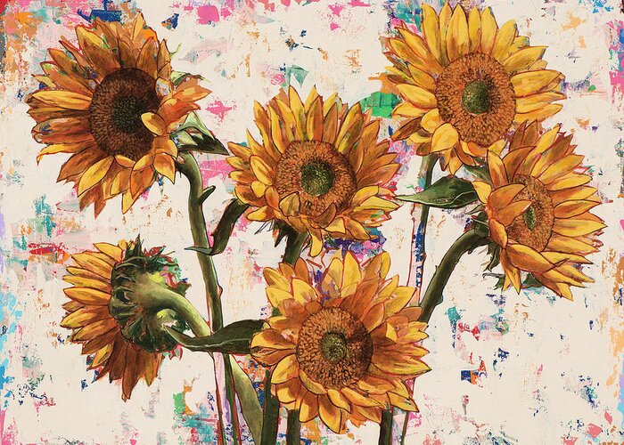 Sunflower Greeting Card featuring the painting Sunflowers #9 by David Palmer
