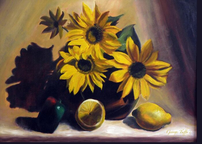 Paintings Greeting Card featuring the painting Sunflowers by George Tuffy