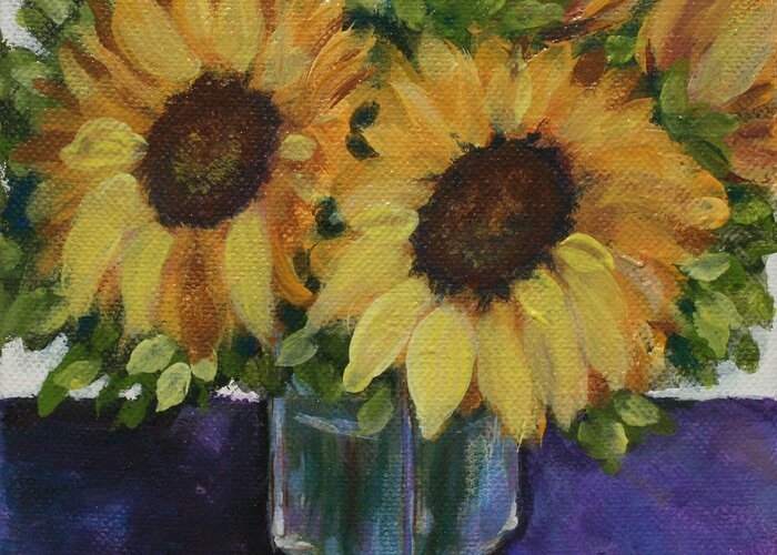 Sunflower Greeting Card featuring the painting Sunflowers in a Square Vase by Donna Tucker