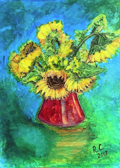 Sunflower Greeting Card featuring the painting Sunflowers by Rae Chichilnitsky