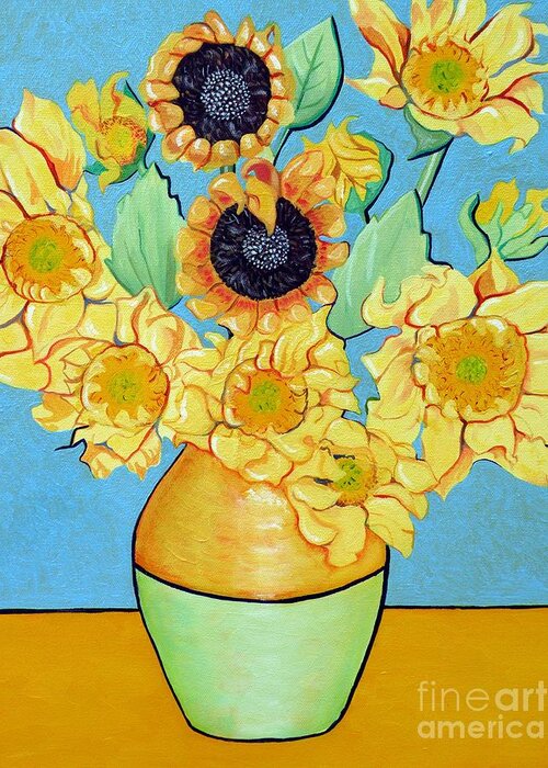 Sunflower Greeting Card featuring the painting Sunflowers Tribute to Vincent van Gogh II by Christine Belt