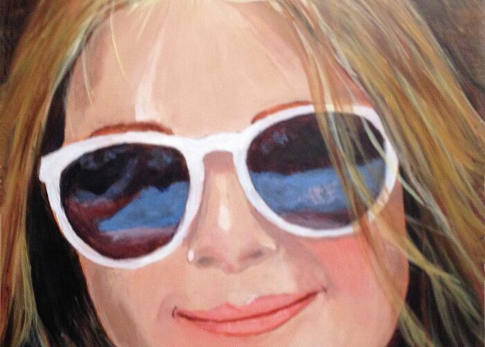 Portrait Greeting Card featuring the painting Sunglass reflections by Donna Tucker