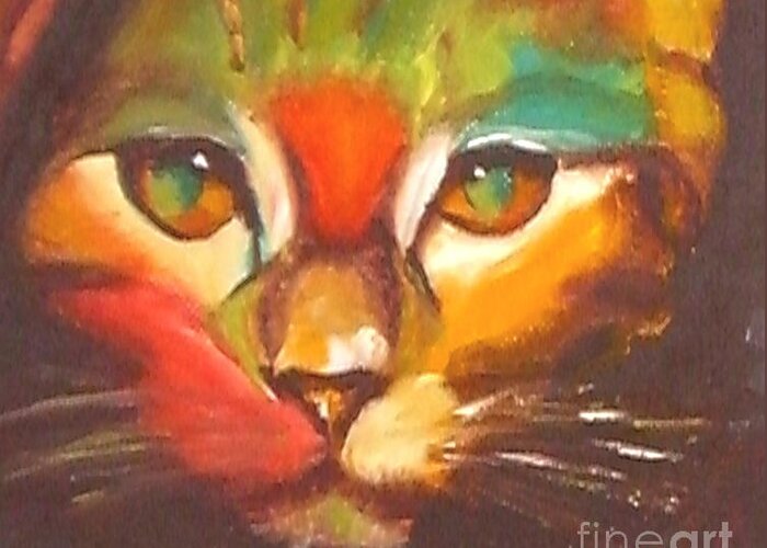 Cat Greeting Card featuring the painting Sunkist by Susan A Becker