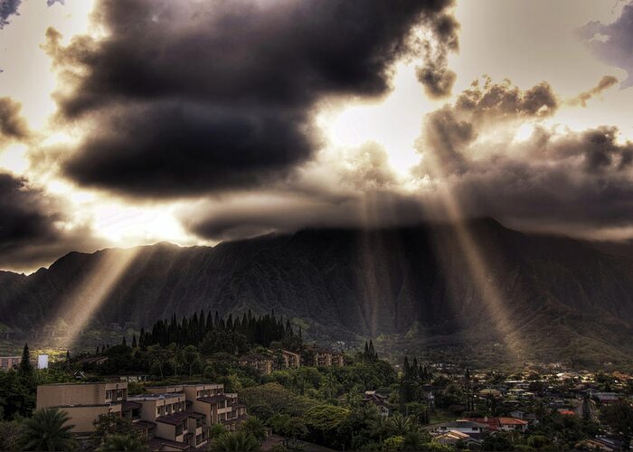 Hawaii Greeting Card featuring the photograph Sunlight breaking through the gloom by Dan McManus