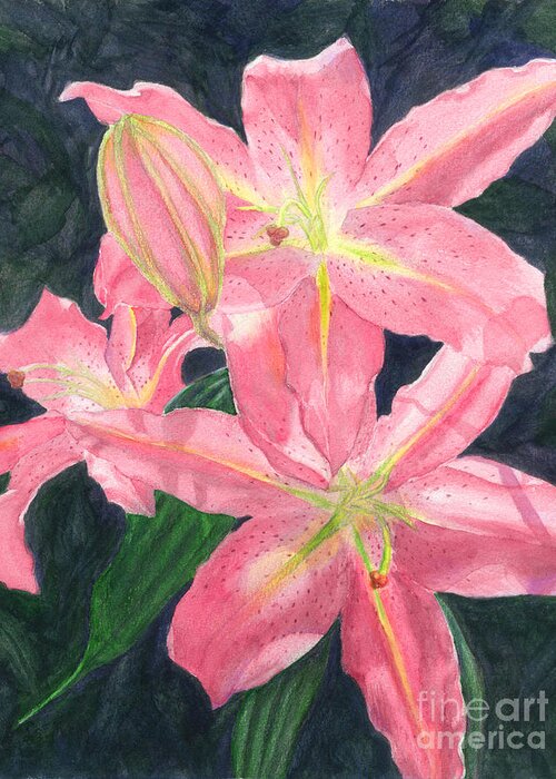 Floral Greeting Card featuring the painting Sunlit Lilies by Lynn Quinn