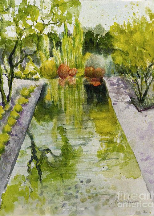 Landscape Greeting Card featuring the painting Infinity Pool In the Gardens at Annenburg Estate by Maria Hunt