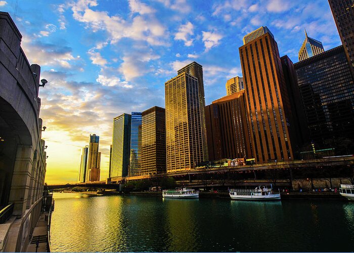 Chicago Greeting Card featuring the photograph Sunrise at Navy Pier by D Justin Johns