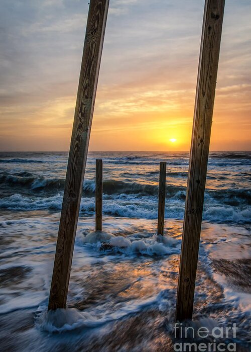 Sunrise Greeting Card featuring the photograph Sunrise Between the Pillars Coastal Landscape Photograph by PIPA Fine Art - Simply Solid
